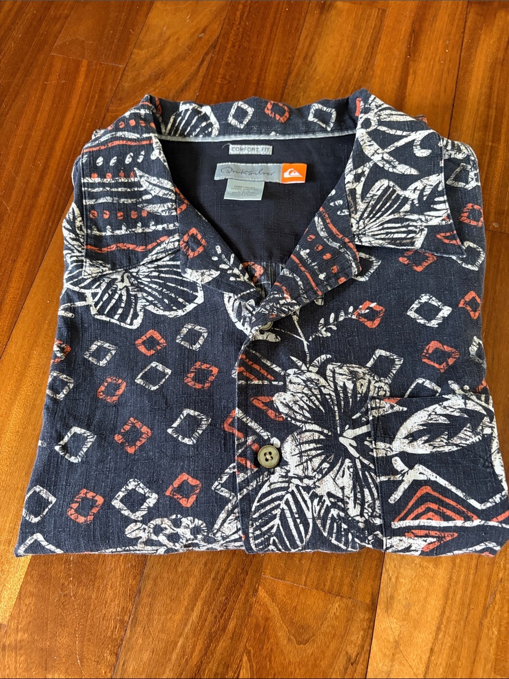 Quiksilver Charcoal Gray Short-Sleeve Hawaiian Print Shirt